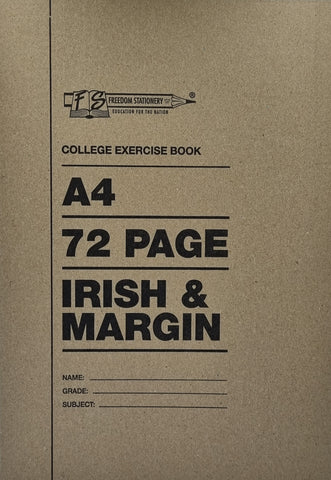 A4 72pg Exercise Book - Irish Margin